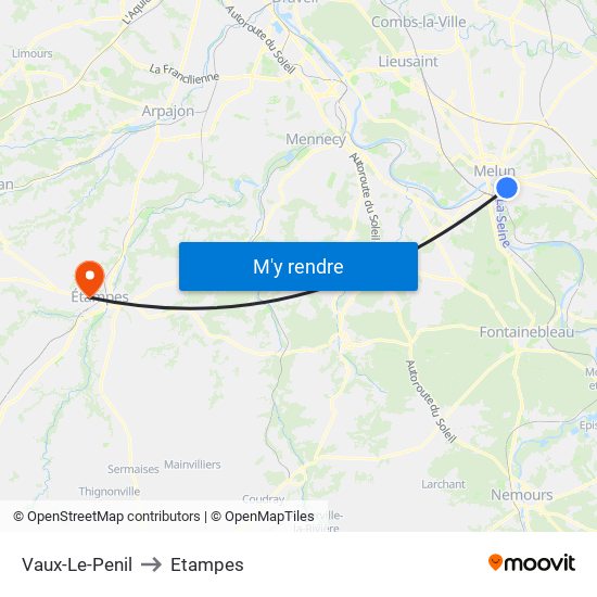 Vaux-Le-Penil to Etampes map