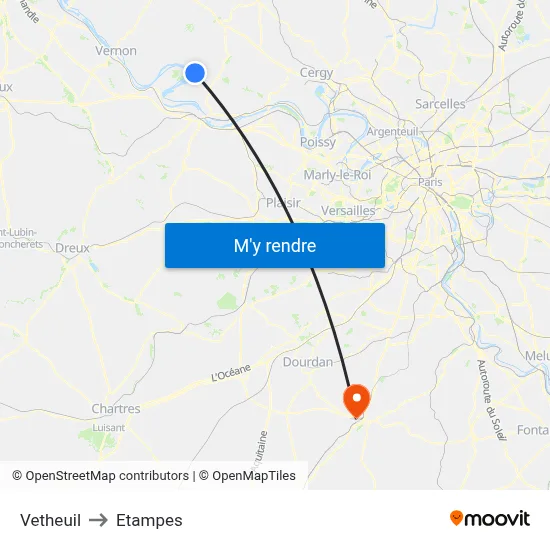 Vetheuil to Etampes map
