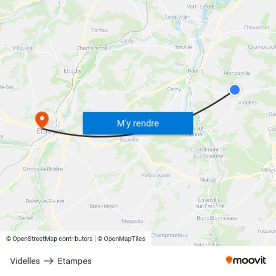 Videlles to Etampes map