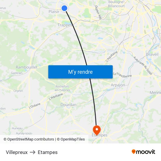 Villepreux to Etampes map