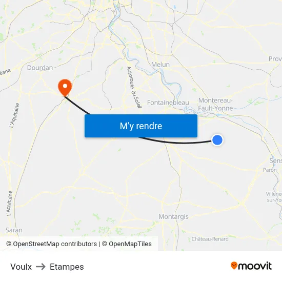 Voulx to Etampes map