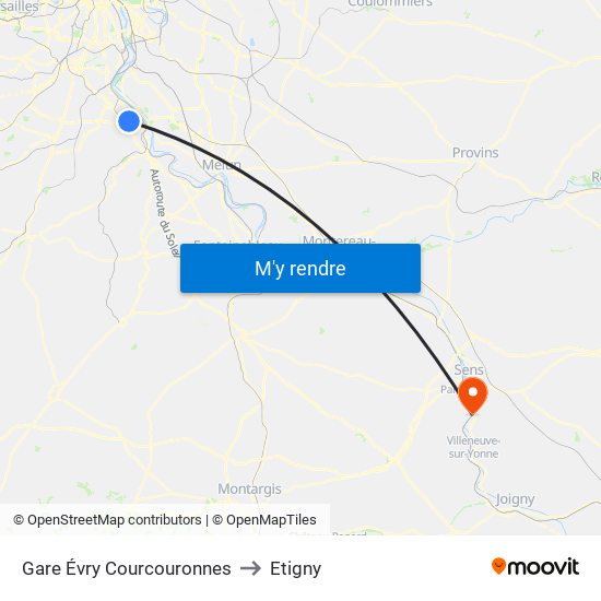 Gare Évry Courcouronnes to Etigny map