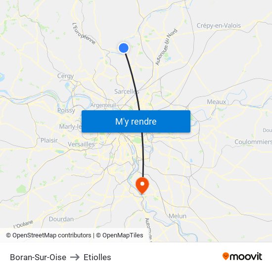 Boran-Sur-Oise to Etiolles map