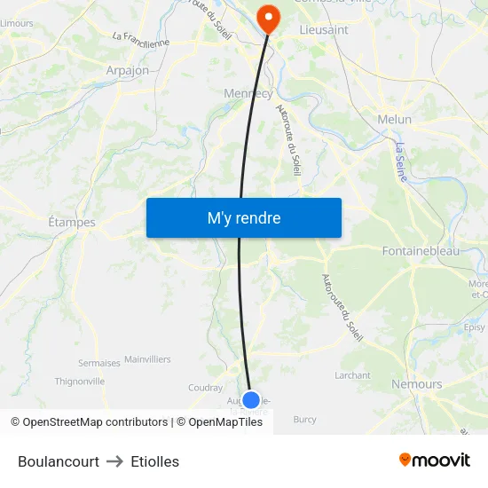 Boulancourt to Etiolles map