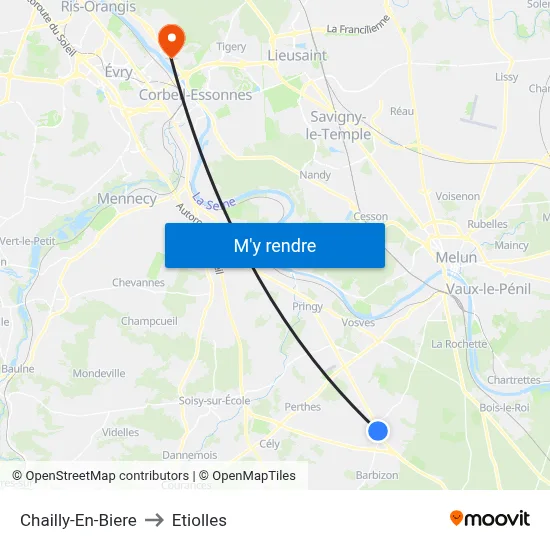 Chailly-En-Biere to Etiolles map
