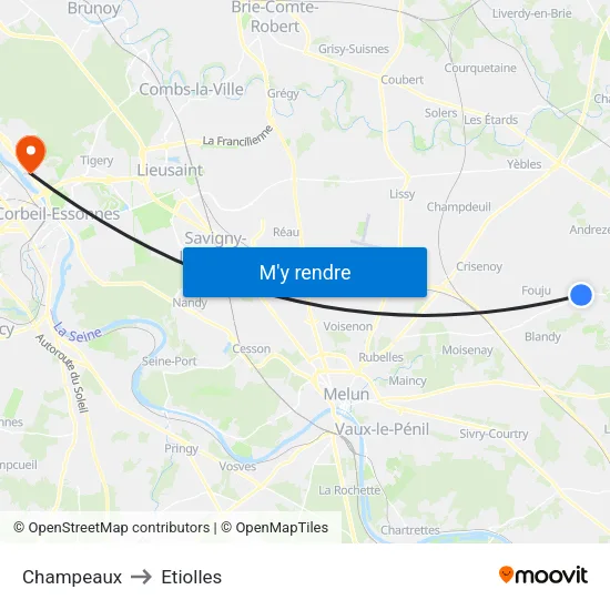 Champeaux to Etiolles map