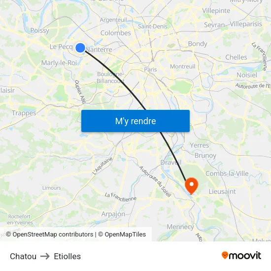 Chatou to Etiolles map