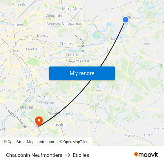 Chauconin-Neufmontiers to Etiolles map