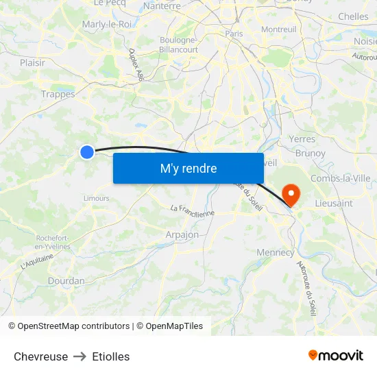 Chevreuse to Etiolles map