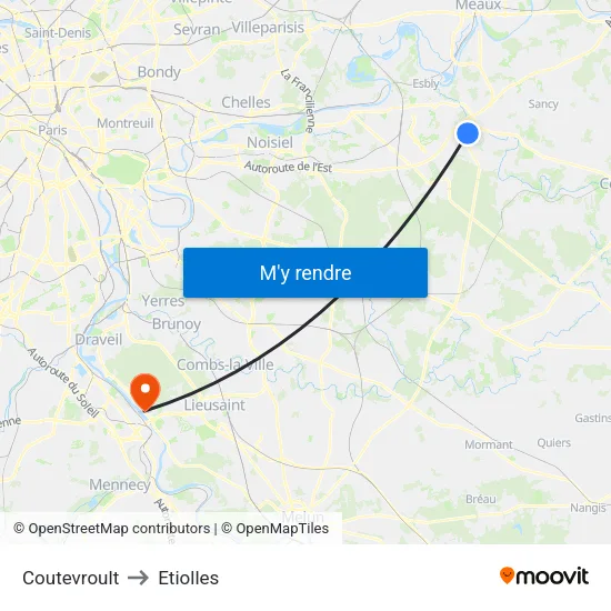 Coutevroult to Etiolles map