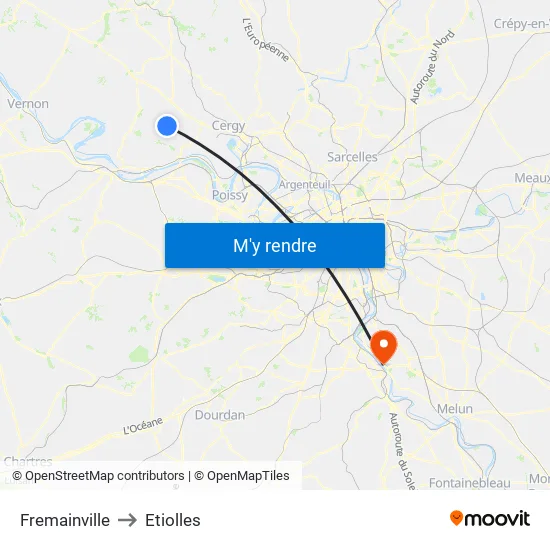 Fremainville to Etiolles map