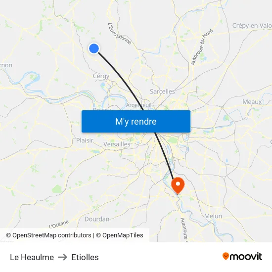 Le Heaulme to Etiolles map