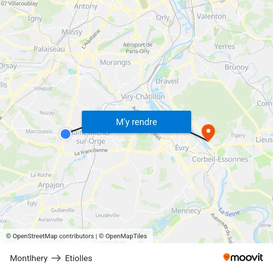 Montlhery to Etiolles map