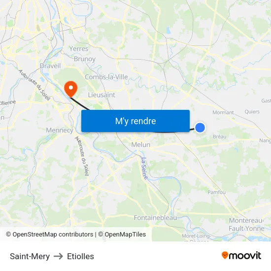 Saint-Mery to Etiolles map