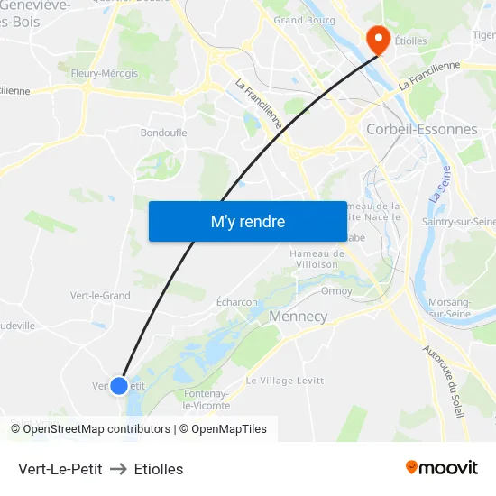 Vert-Le-Petit to Etiolles map