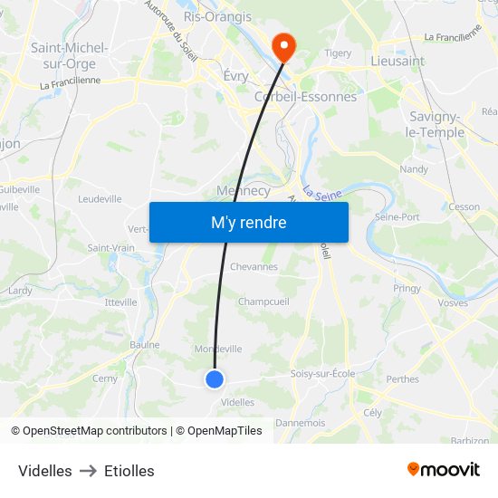 Videlles to Etiolles map