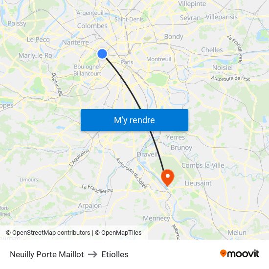 Neuilly Porte Maillot to Etiolles map