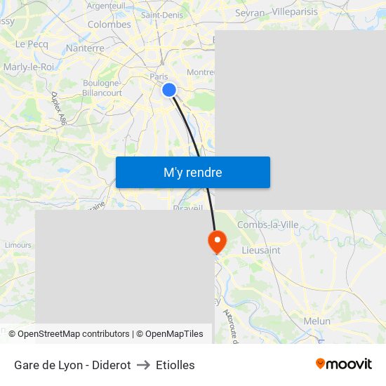 Gare de Lyon - Diderot to Etiolles map