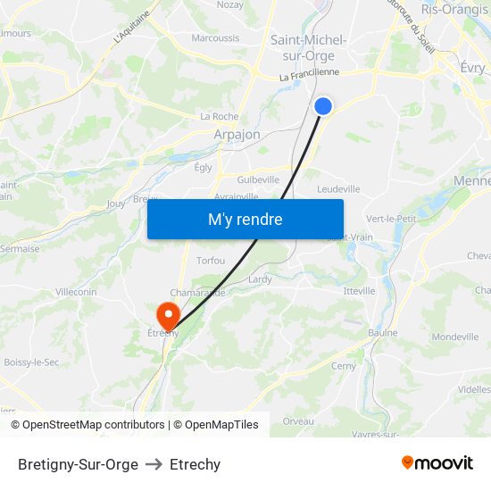 Bretigny-Sur-Orge to Etrechy map