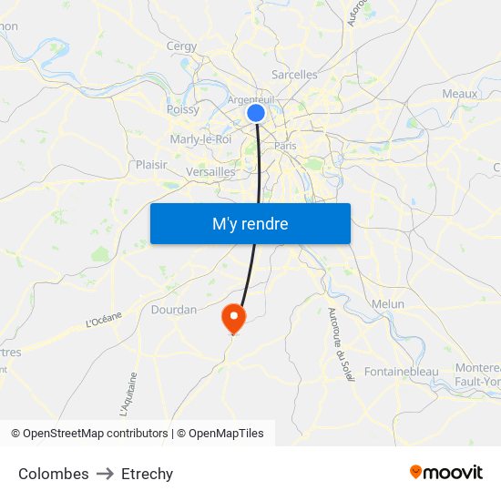 Colombes to Etrechy map