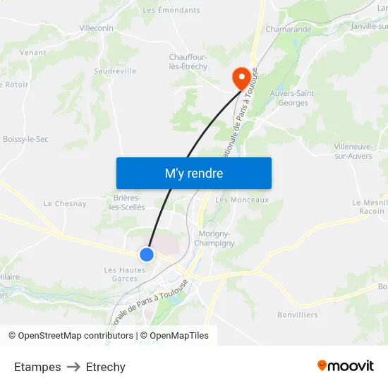 Etampes to Etrechy map