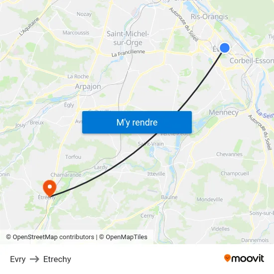 Evry to Etrechy map