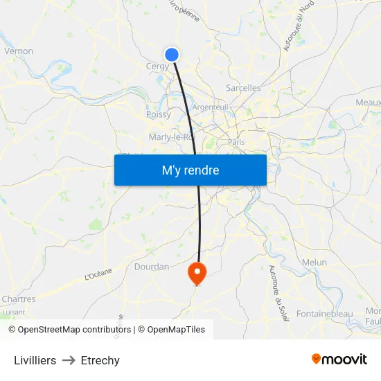 Livilliers to Etrechy map