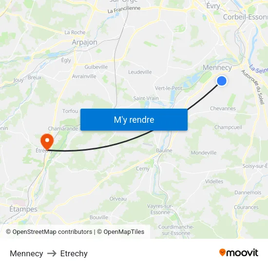 Mennecy to Etrechy map