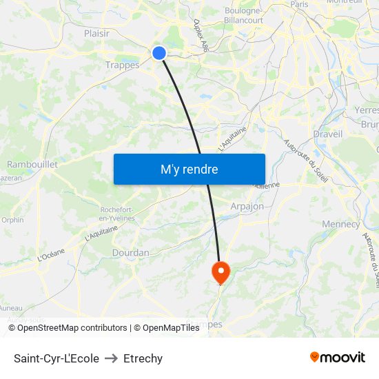 Saint-Cyr-L'Ecole to Etrechy map