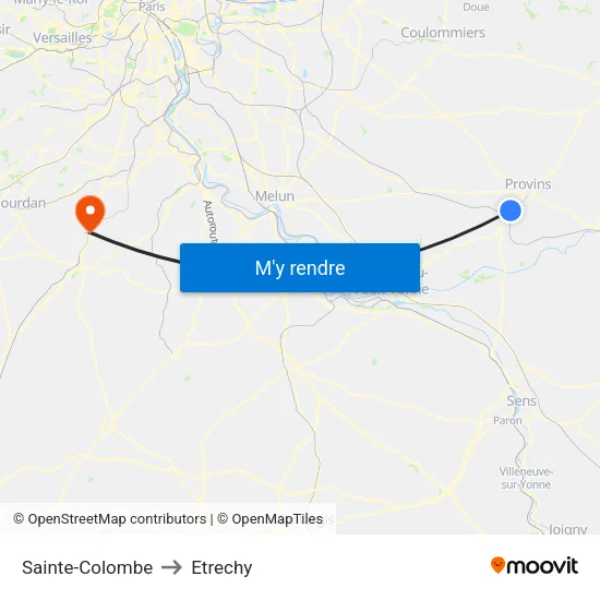 Sainte-Colombe to Etrechy map