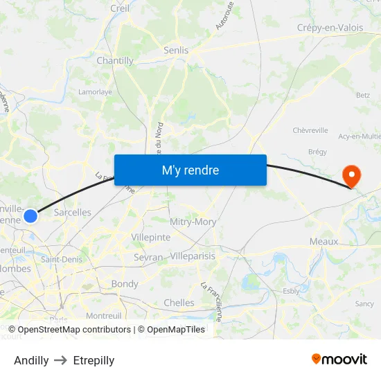 Andilly to Etrepilly map