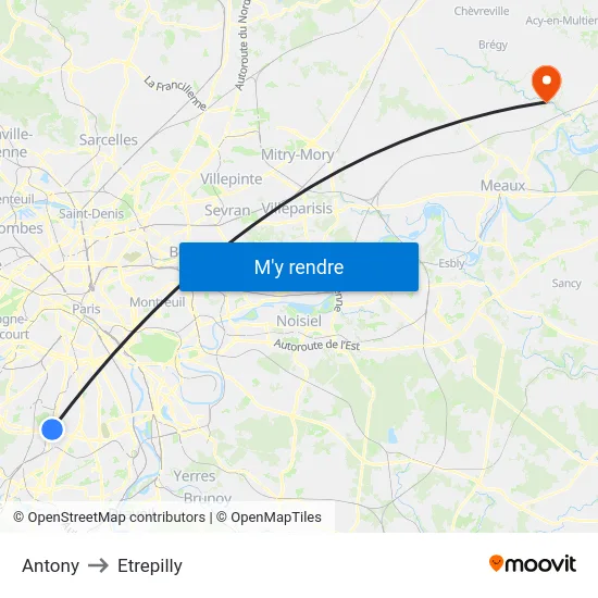 Antony to Etrepilly map