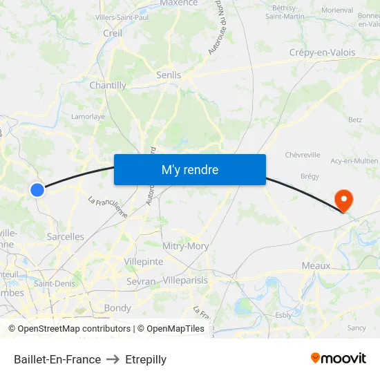 Baillet-En-France to Etrepilly map