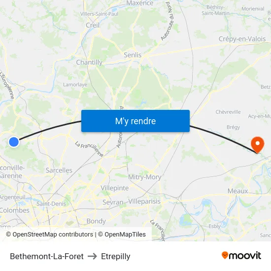 Bethemont-La-Foret to Etrepilly map