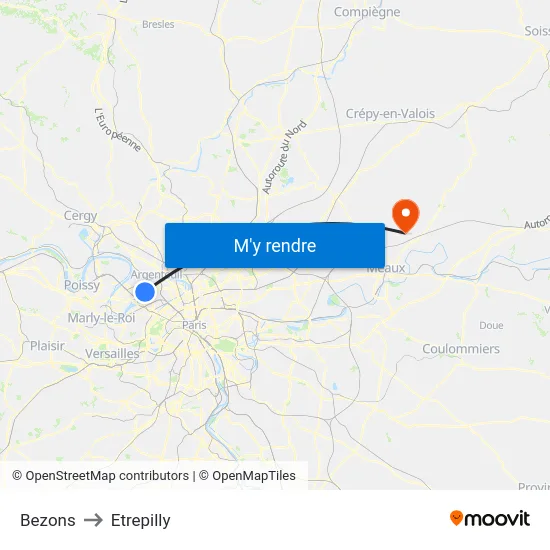 Bezons to Etrepilly map