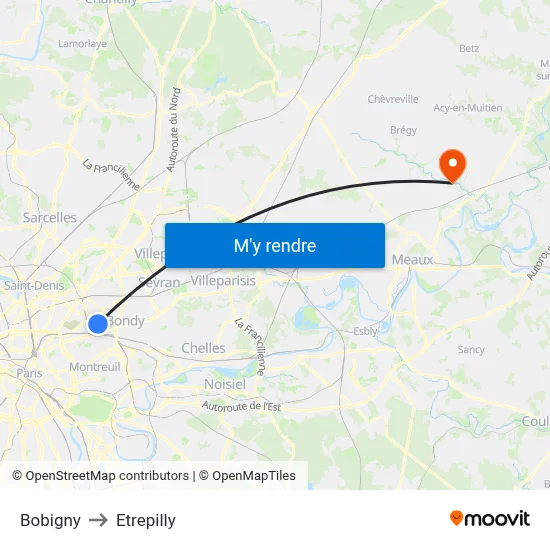 Bobigny to Etrepilly map