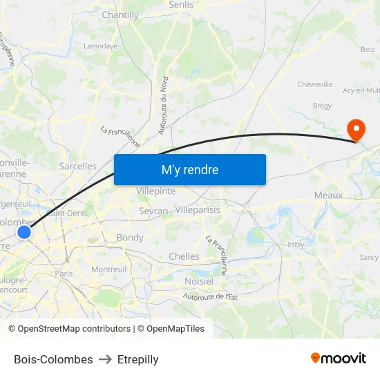 Bois-Colombes to Etrepilly map