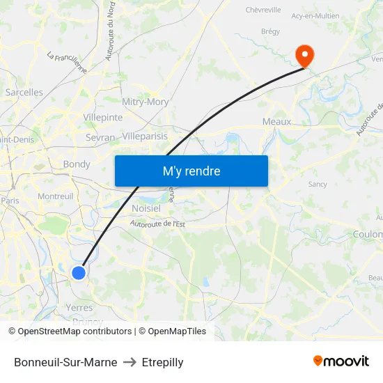 Bonneuil-Sur-Marne to Etrepilly map