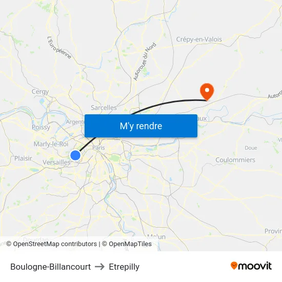 Boulogne-Billancourt to Etrepilly map