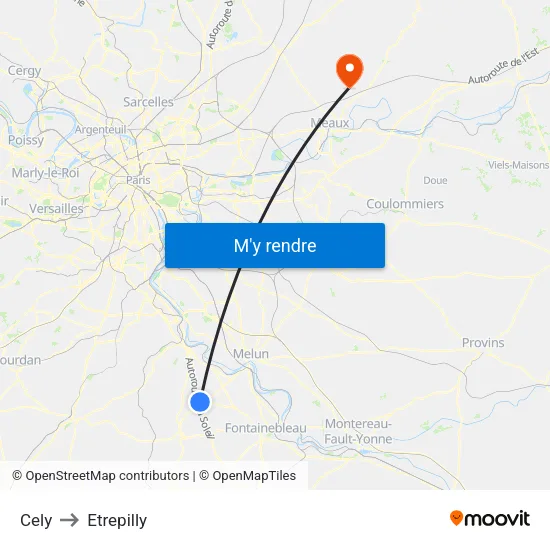Cely to Etrepilly map