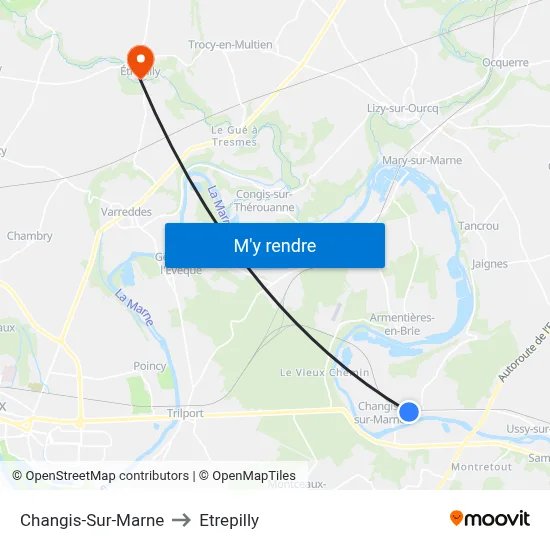 Changis-Sur-Marne to Etrepilly map