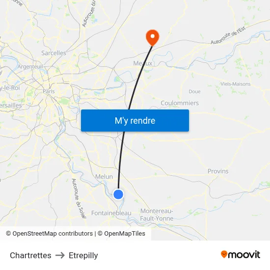 Chartrettes to Etrepilly map