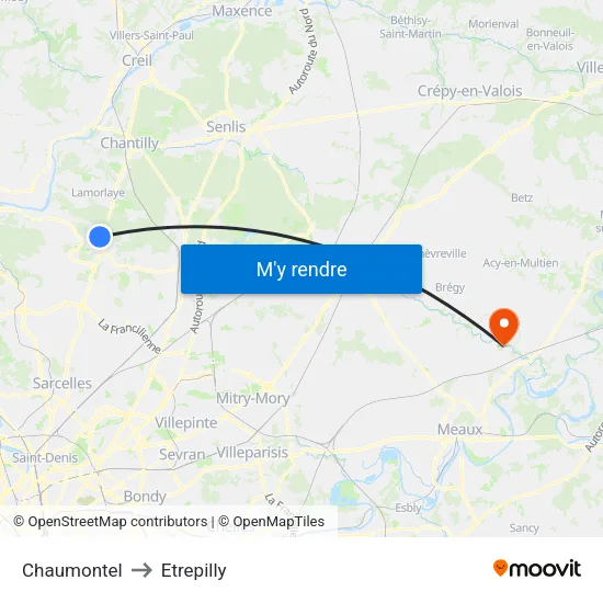 Chaumontel to Etrepilly map