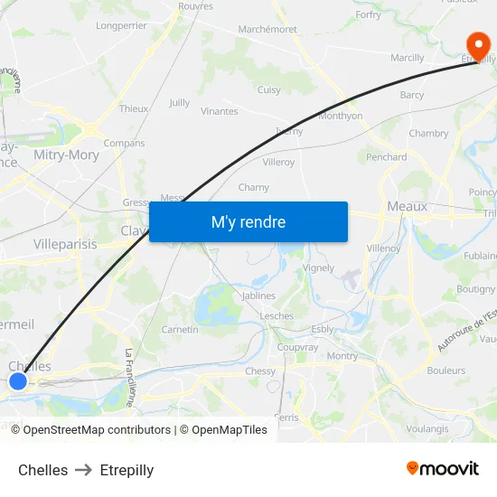Chelles to Etrepilly map