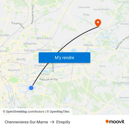 Chennevieres-Sur-Marne to Etrepilly map