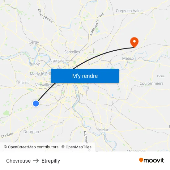 Chevreuse to Etrepilly map