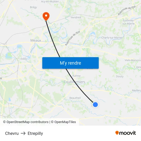 Chevru to Etrepilly map
