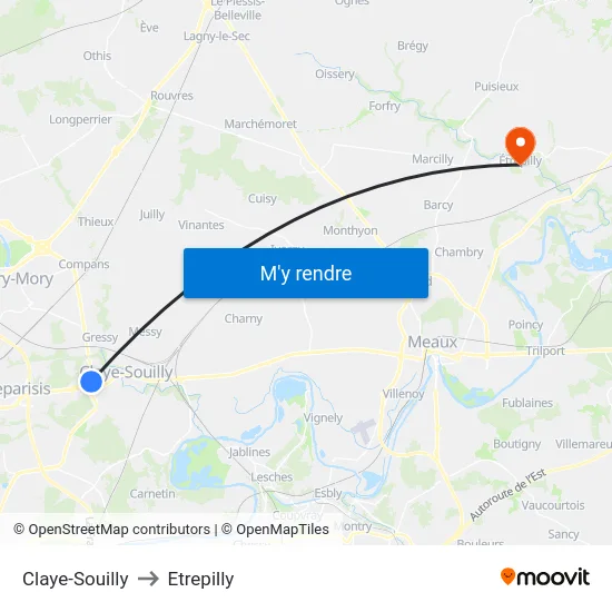 Claye-Souilly to Etrepilly map