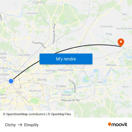 Clichy to Etrepilly map