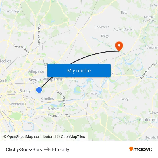 Clichy-Sous-Bois to Etrepilly map